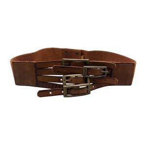 Samant Chauhan Womens Brown Leather & Fabric Stretchable Belt multi Strap Buckle
